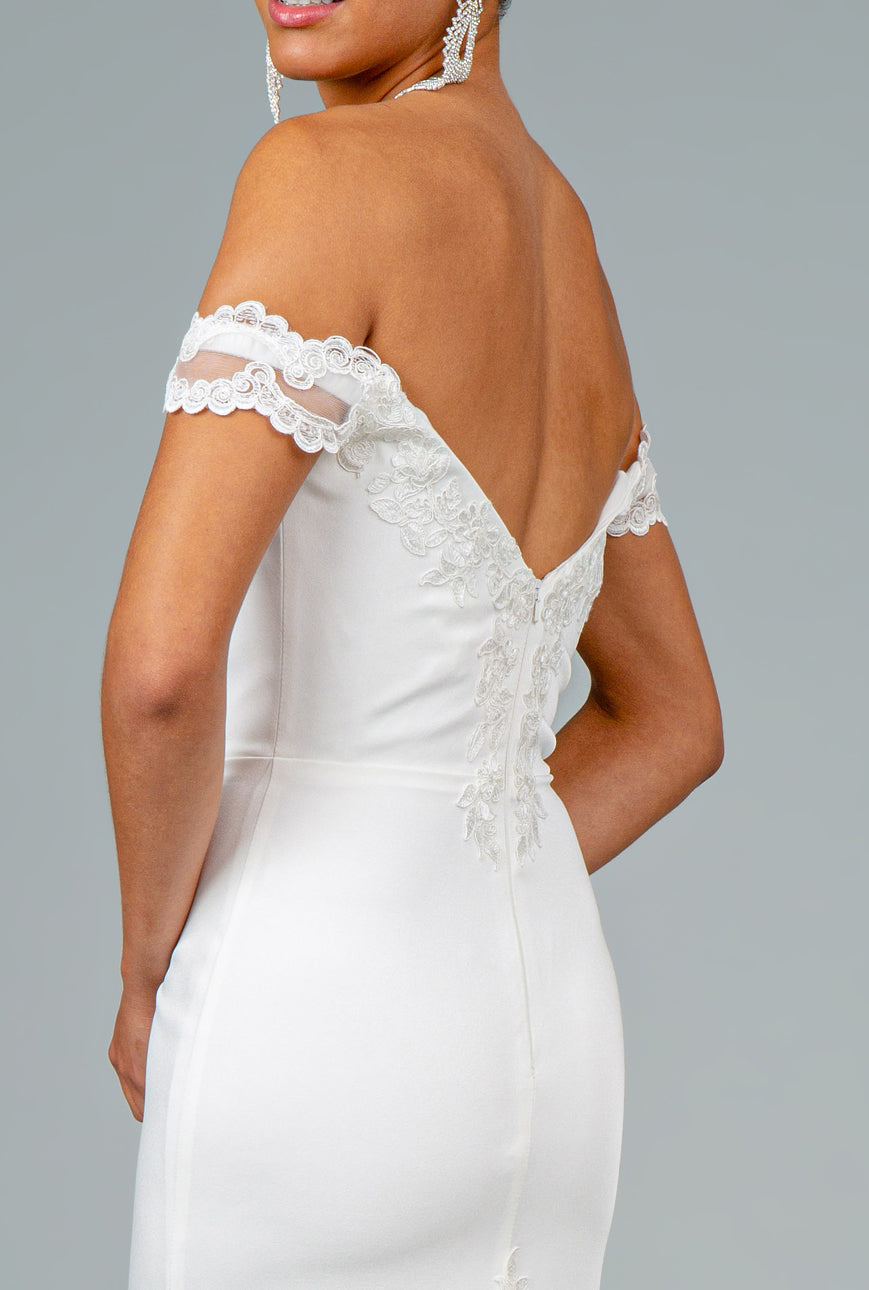 Embroidered Cut-Away Shoulder Jersey Long Dress w/ V-Back. GL2958 GLS BY Elizabeth K