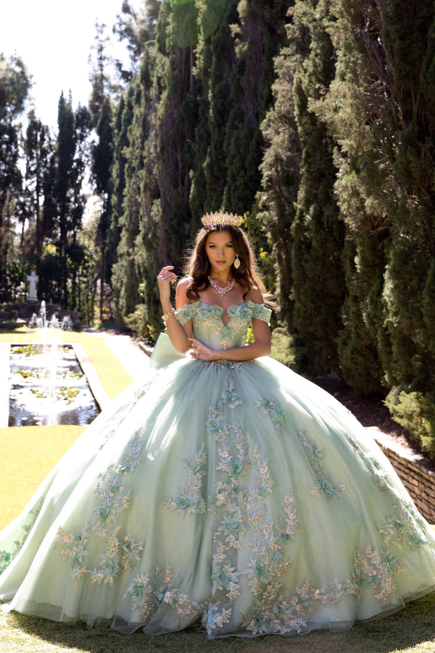 Sage Green Long Train Quince Dress. PQ1081 BY Bella Couture