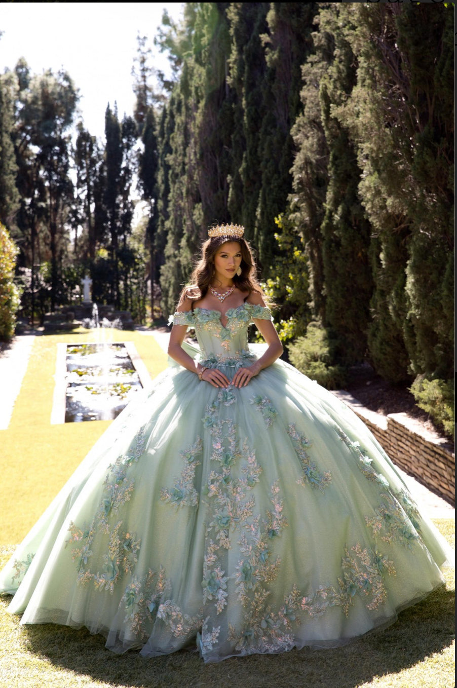 Sage Green Long Train Quince Dress. PQ1081 BY Bella Couture