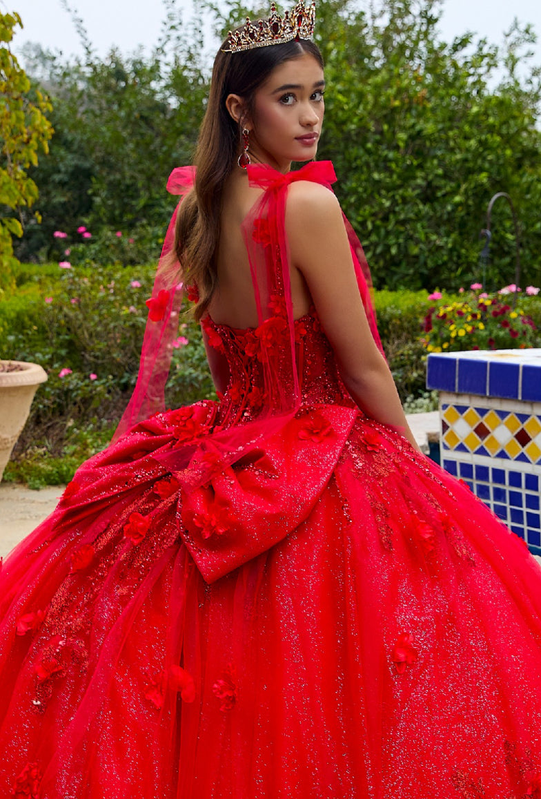 This floor length ball gown is embellished with 3D flower appliques, beads, and sequins. Gl3529 GLS by Gloria