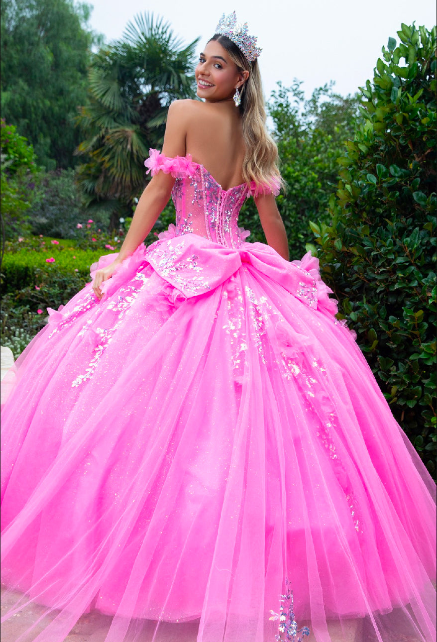 Feel like a doll in this 3D flower applique, sequin and bejeweled ball gown. Gl3547 by Gloria