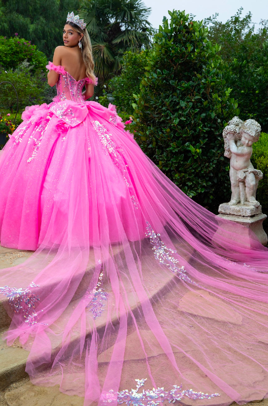 Feel like a doll in this 3D flower applique, sequin and bejeweled ball gown. Gl3547 by Gloria