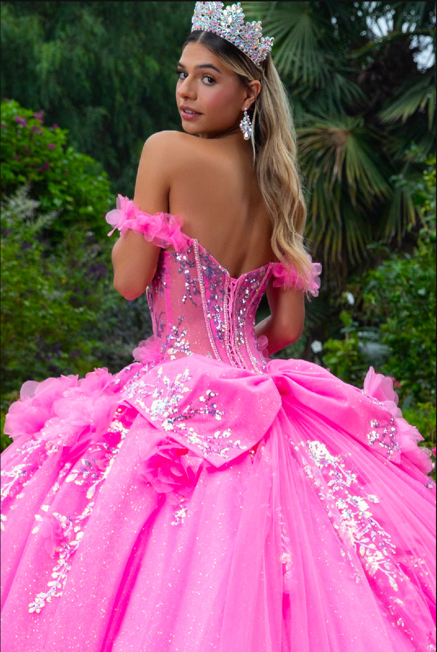 Feel like a doll in this 3D flower applique, sequin and bejeweled ball gown. Gl3547 by Gloria