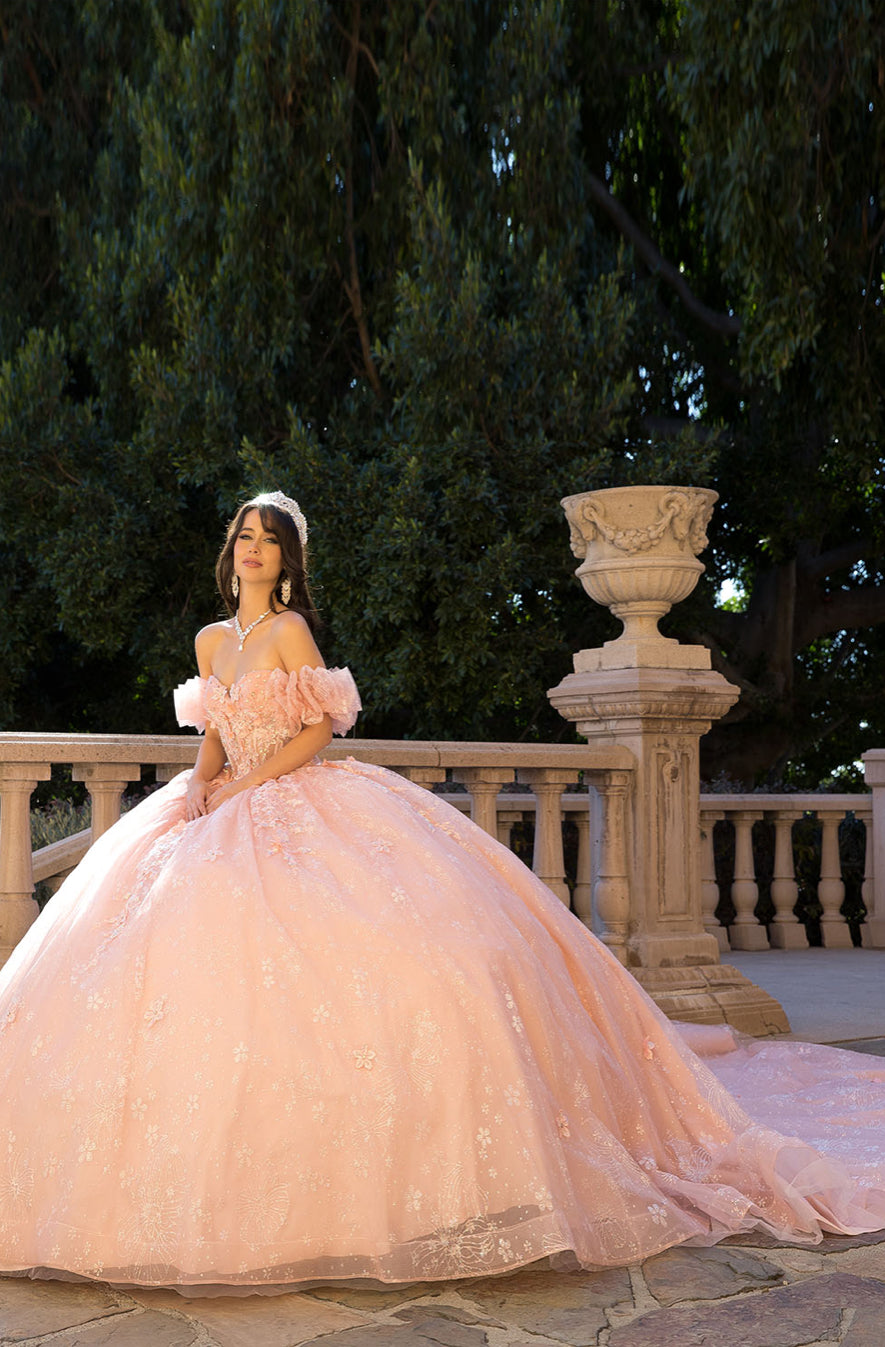 Exquisite Off Shoulder & 3D Flower Quince Dress. PQ1064 by Bella Couture