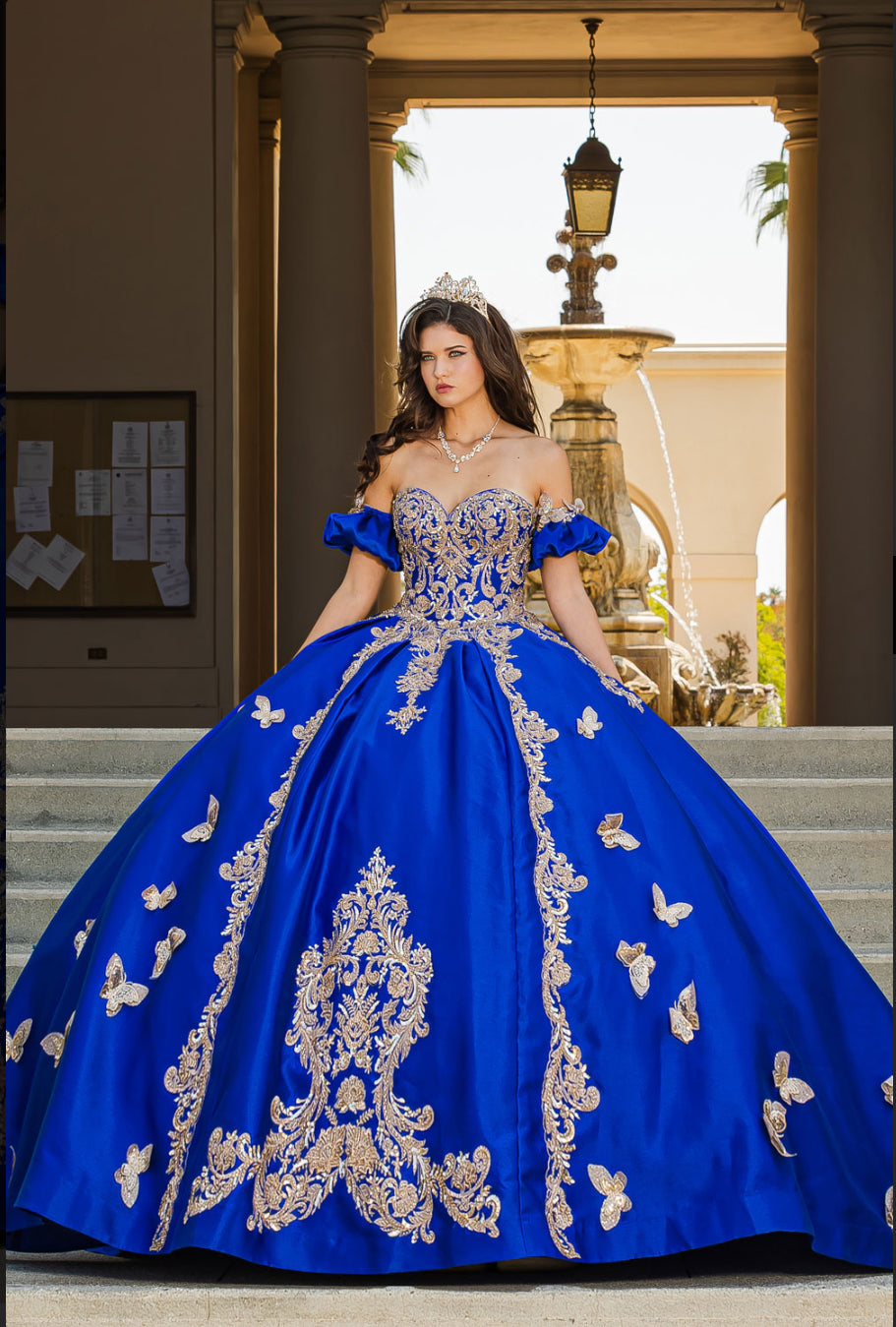 Gold Butterfly Accented Quince Dress. PQ1019 by Bella Couture