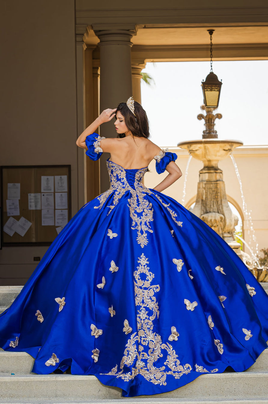 Gold Butterfly Accented Quince Dress. PQ1019 by Bella Couture