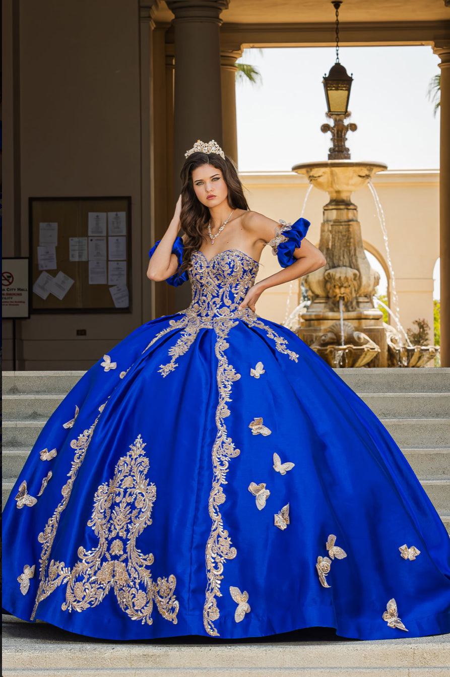 Gold Butterfly Accented Quince Dress. PQ1019 by Bella Couture