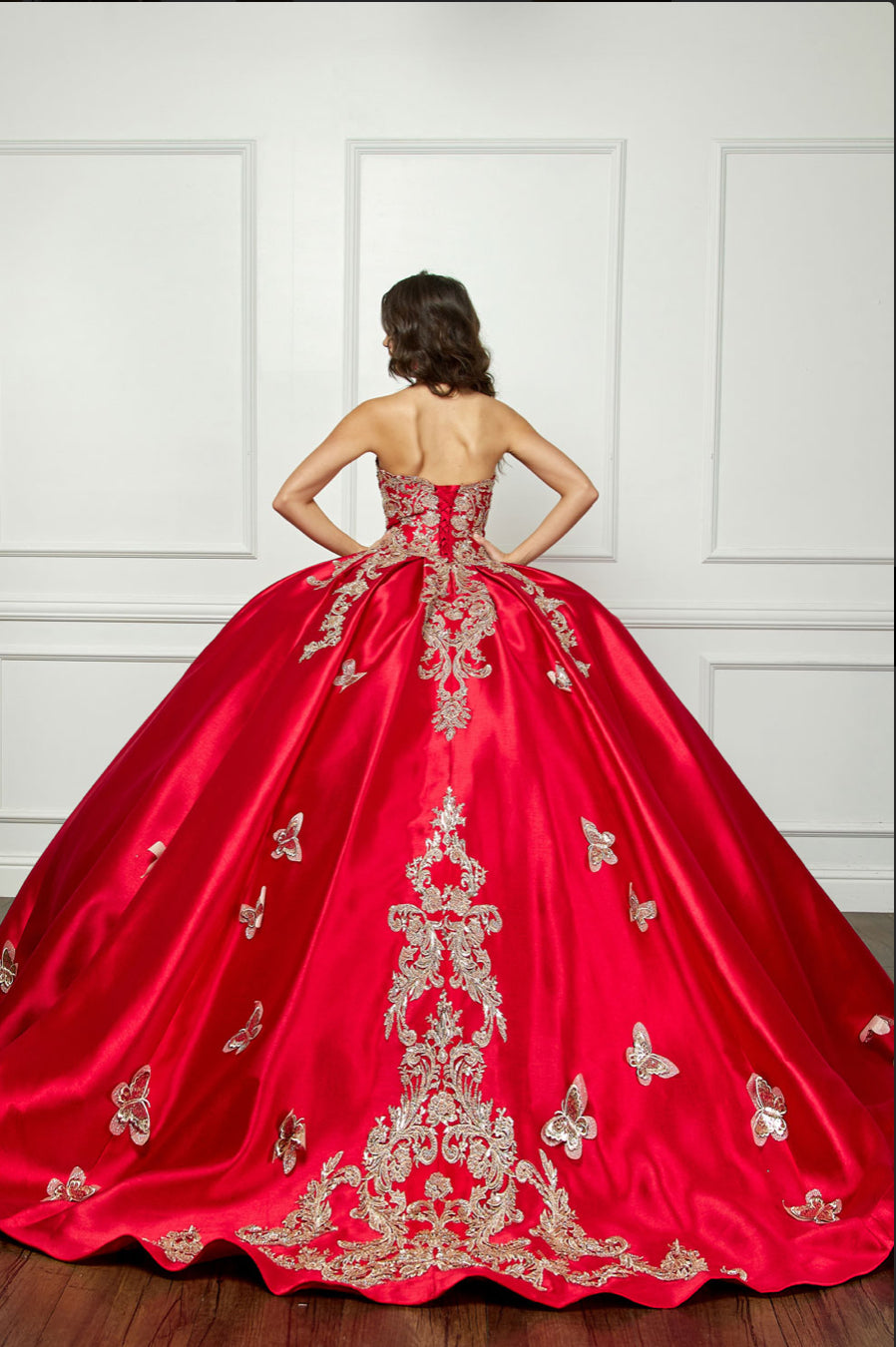 Gold Butterfly Accented Quince Dress. PQ1019 by Bella Couture