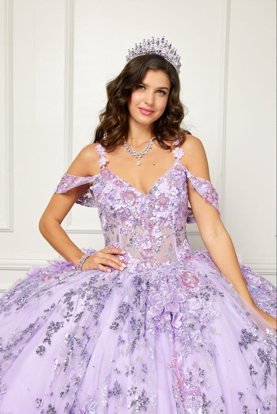 Floral Off-The-Shoulder With Embroidery and Sequin Detail. PQ1048 by Bella Couture