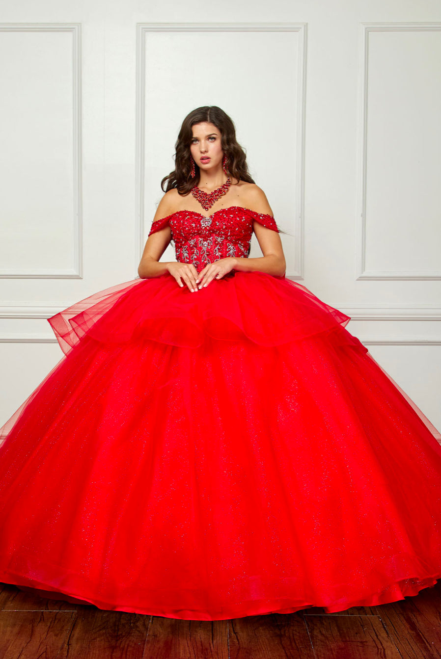 Beaded Bodice with Layered Quince Dress. PQ1063 by Bella Couture