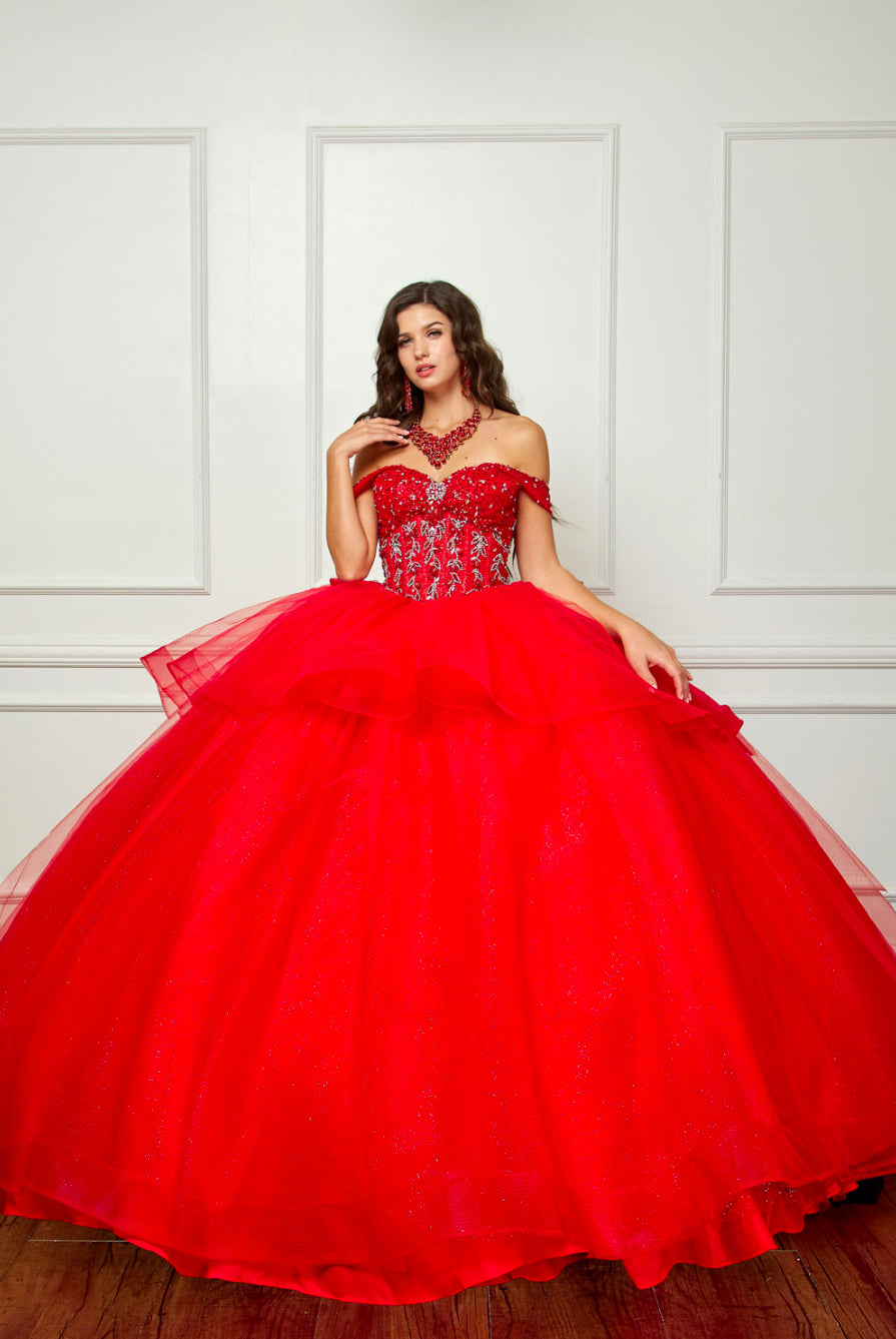 Beaded Bodice with Layered Quince Dress. PQ1063 by Bella Couture