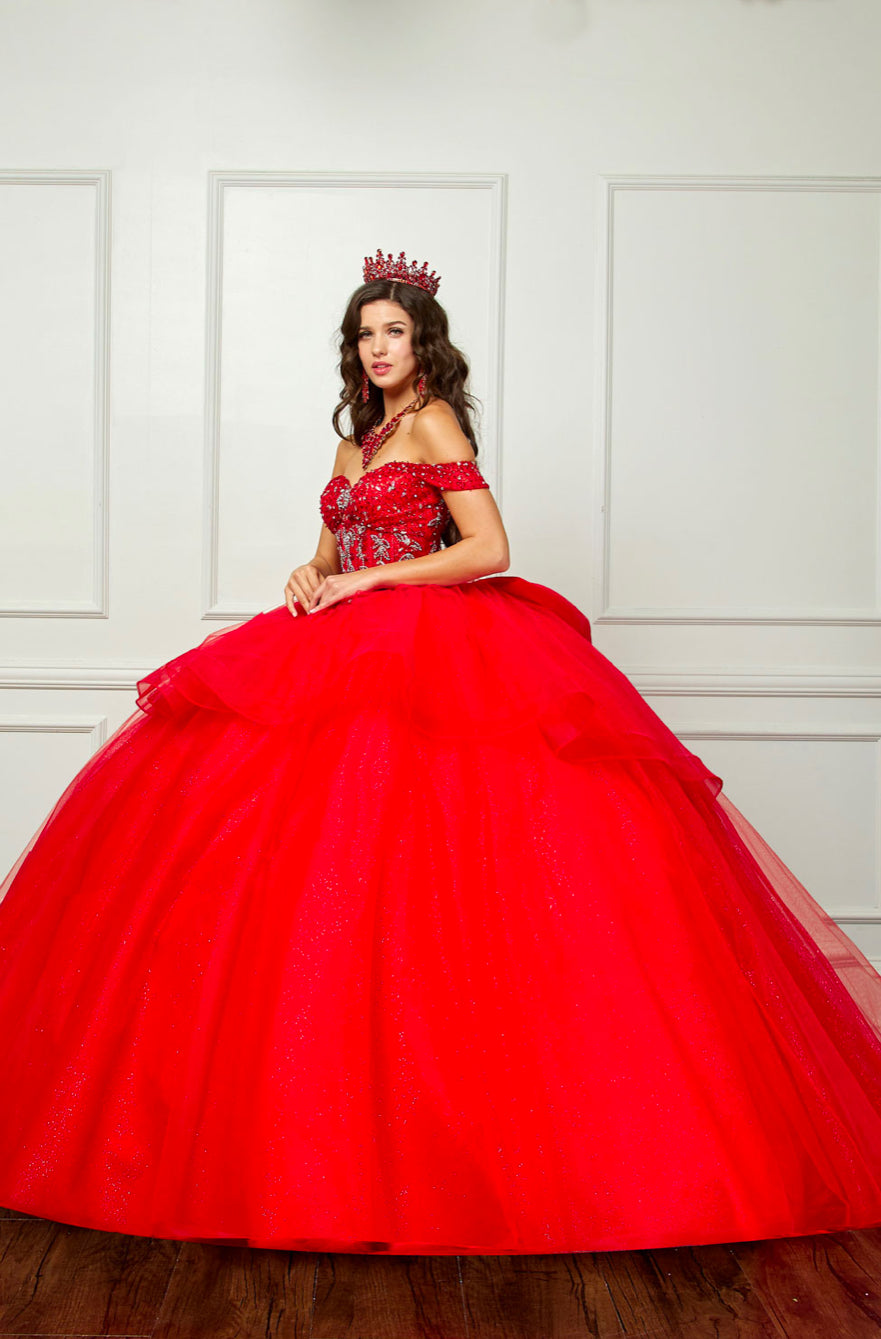 Beaded Bodice with Layered Quince Dress. PQ1063 by Bella Couture