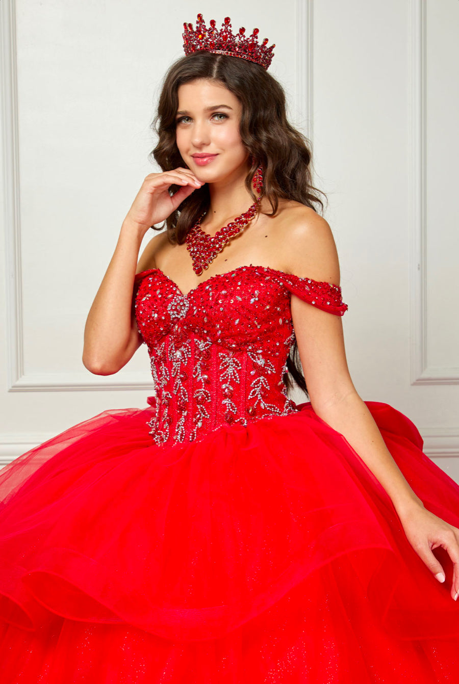 Beaded Bodice with Layered Quince Dress. PQ1063 by Bella Couture