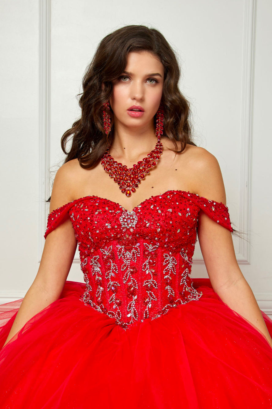 Beaded Bodice with Layered Quince Dress. PQ1063 by Bella Couture