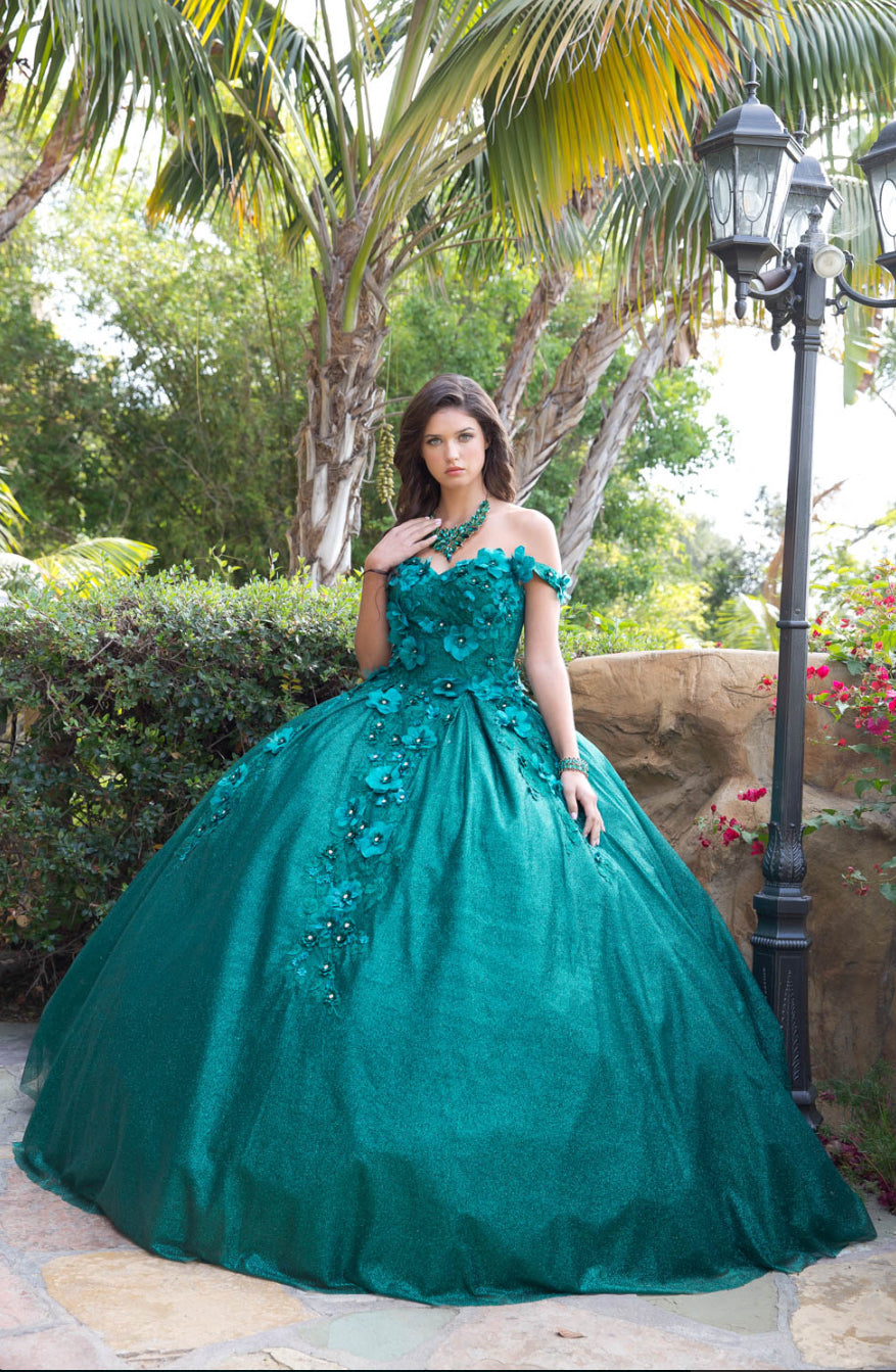 Madeline 3D Floral Off Shoulder Quince Dress without Cape. PQ1002 BY Bella Couture