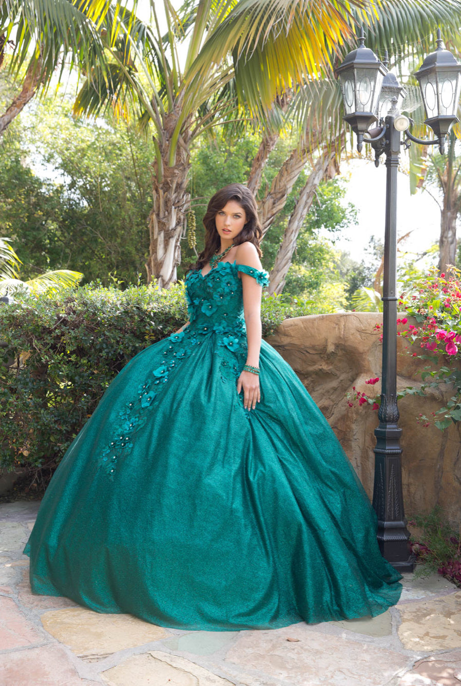 Madeline 3D Floral Off Shoulder Quince Dress without Cape. PQ1002 BY Bella Couture