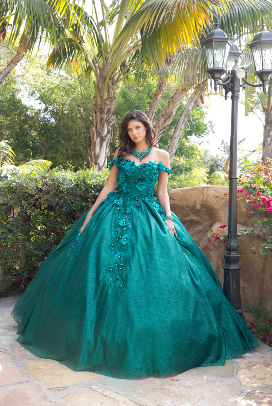 Madeline 3D Floral Off Shoulder Quince Dress without Cape. PQ1002 BY Bella Couture