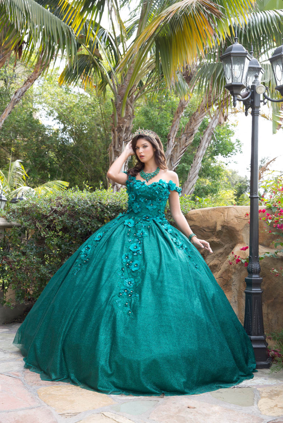 Madeline 3D Floral Off Shoulder Quince Dress without Cape. PQ1002 BY Bella Couture