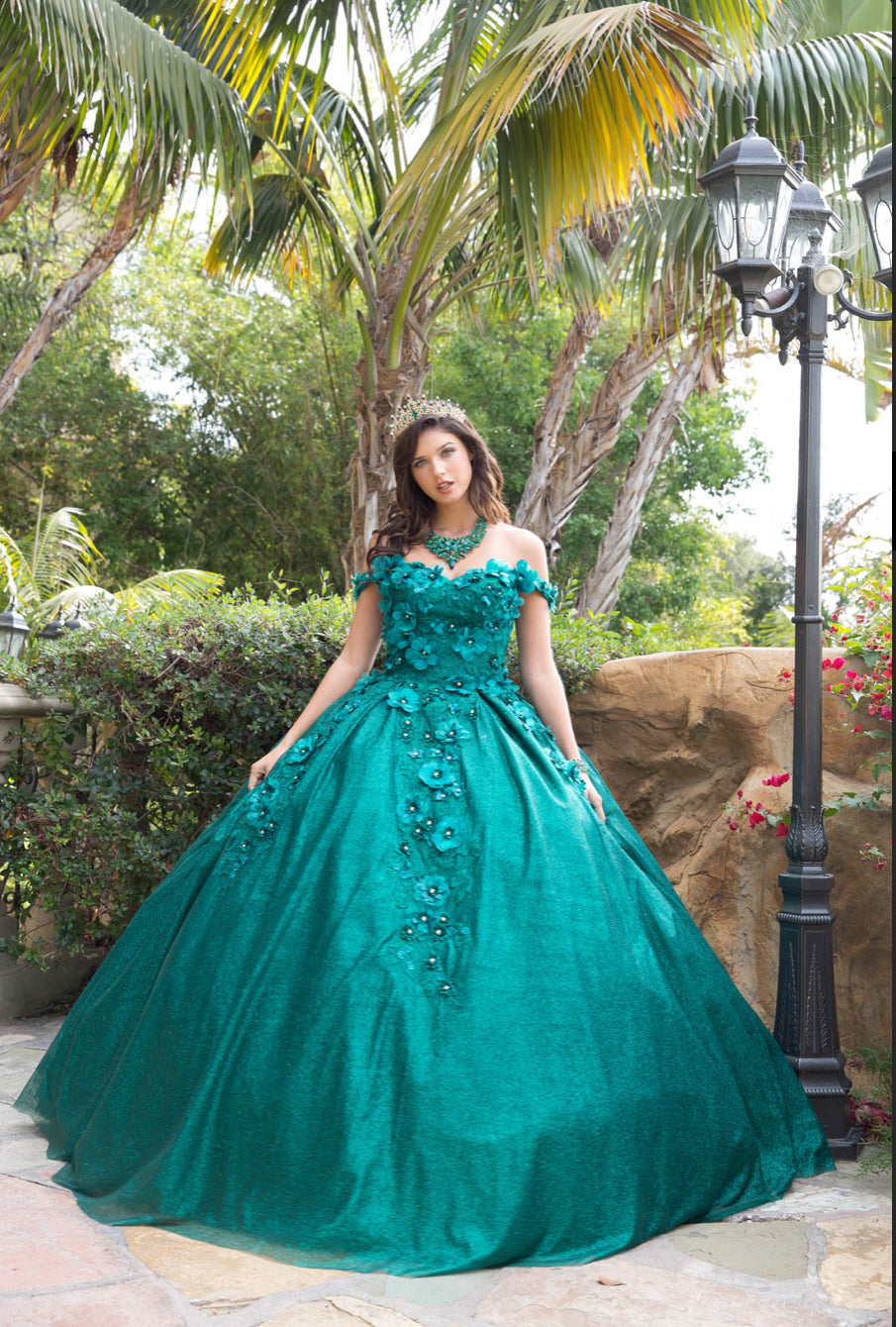 Madeline 3D Floral Off Shoulder Quince Dress without Cape. PQ1002 BY Bella Couture
