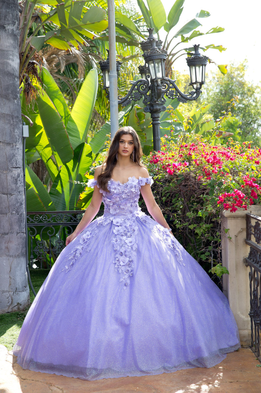 Madeline 3D Floral Off Shoulder Quince Dress without Cape. PQ1002 BY Bella Couture