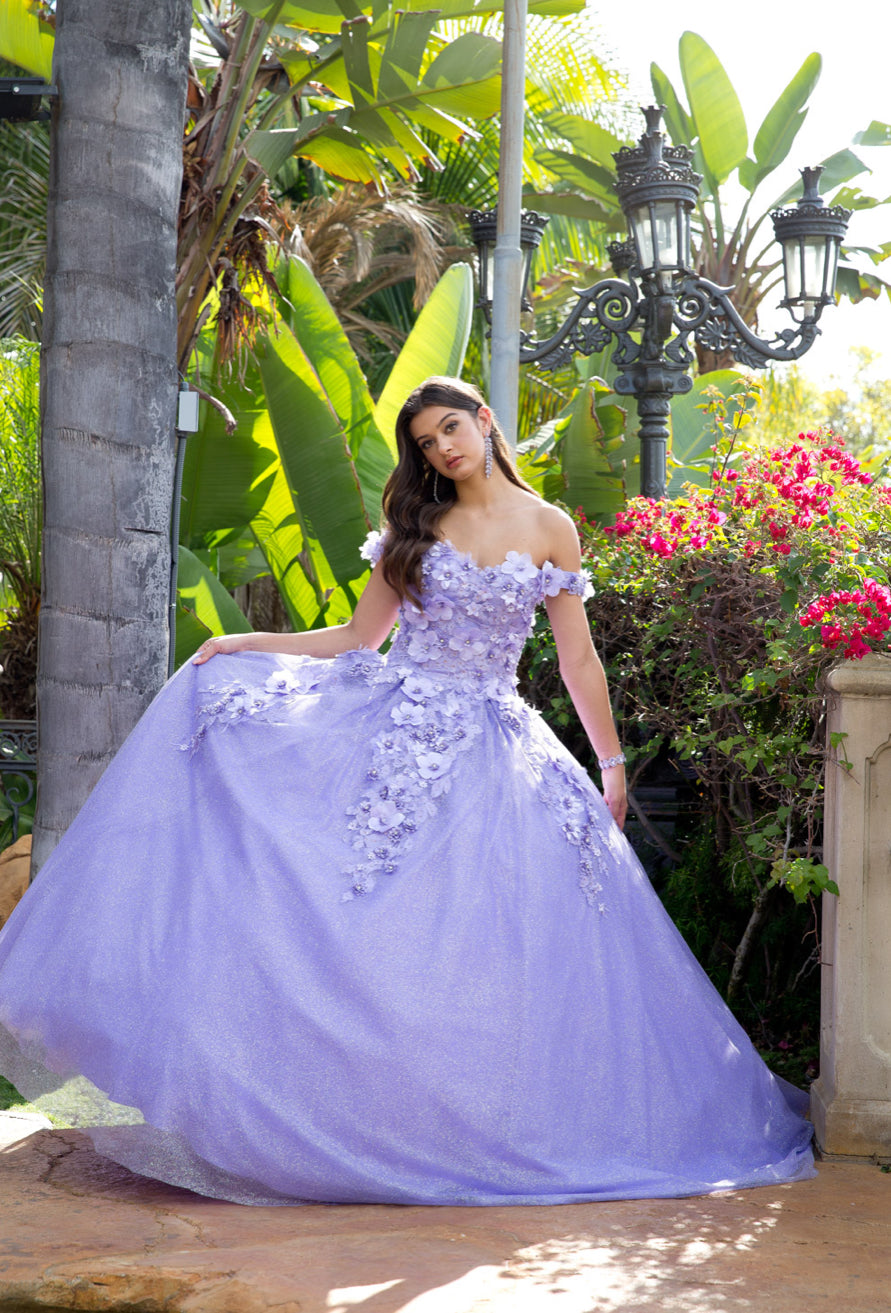 Madeline 3D Floral Off Shoulder Quince Dress without Cape. PQ1002 BY Bella Couture
