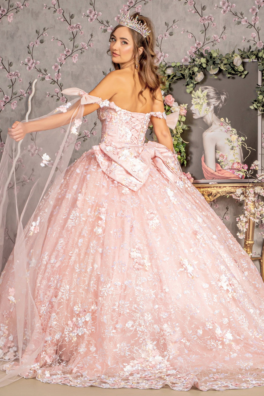 Detachable Ribbons Jewel Mesh Ball Gown w/ Side Mesh Long Drapes. Gl3465 GLS by Gloria