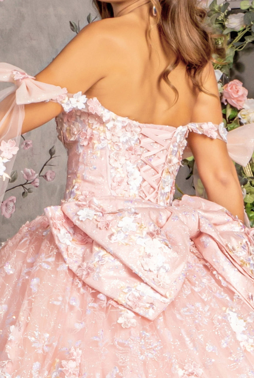 Detachable Ribbons Jewel Mesh Ball Gown w/ Side Mesh Long Drapes. Gl3465 GLS by Gloria
