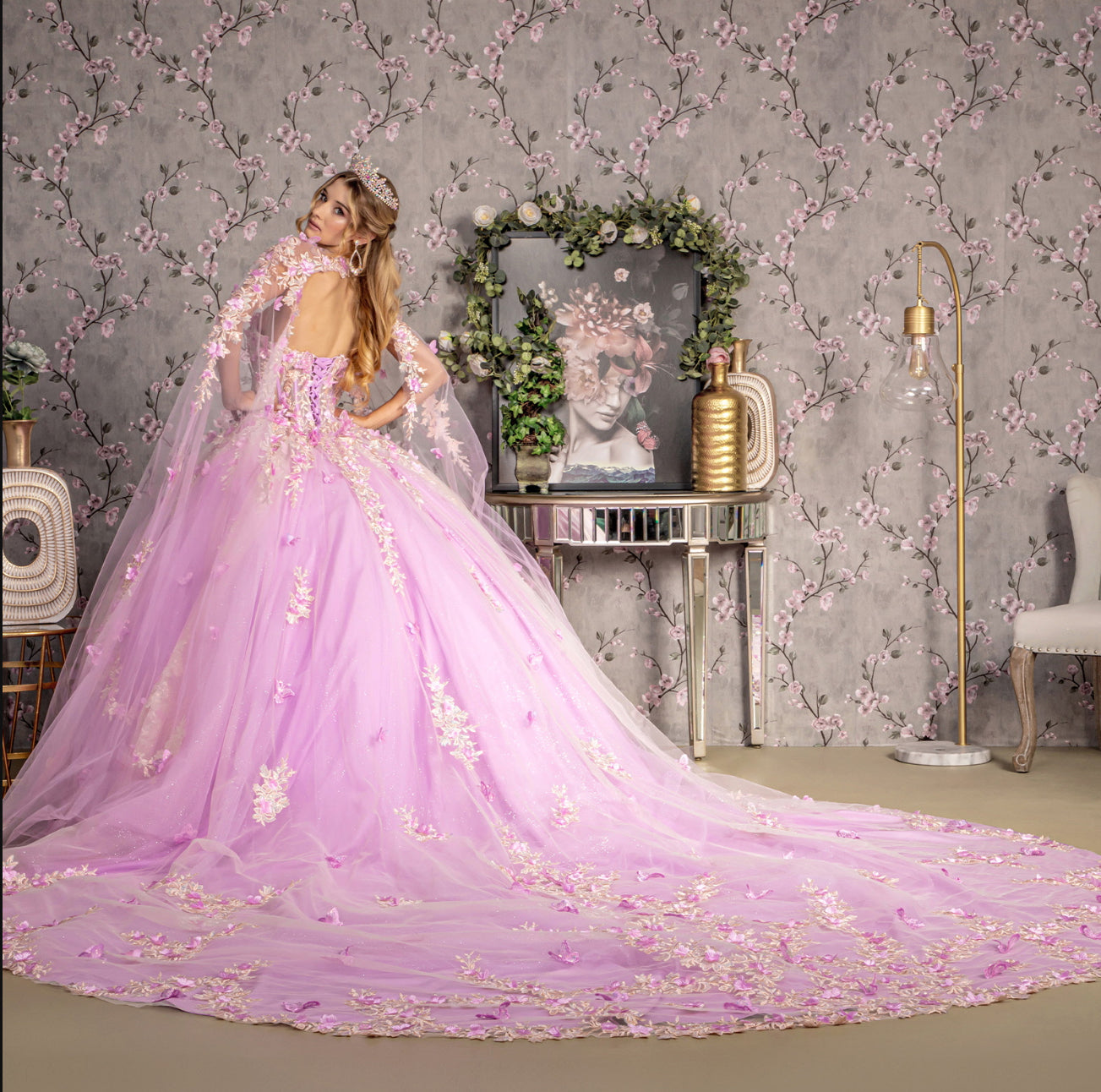 Sheer Bodice Strapless Sweetheart Mesh Ball Gown w/ Side Mesh Long Drapes. GL3467 GLS by Gloria