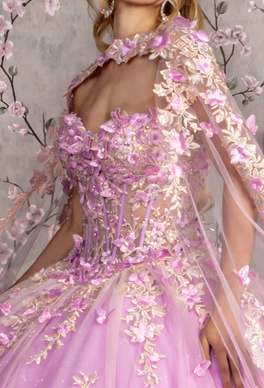 Sheer Bodice Strapless Sweetheart Mesh Ball Gown w/ Side Mesh Long Drapes. GL3467 GLS by Gloria