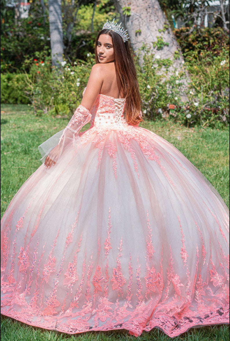 Jewel Sequin Sweetheart Mesh Ball Gown w/ Long Sheer Sleeves. Gl3235 GLS by Gloria