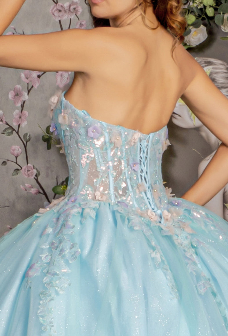 Corset Bodice Mesh Ball Gown 3-D Flower Embroidery Sheer. GL3332 GLS by Gloria