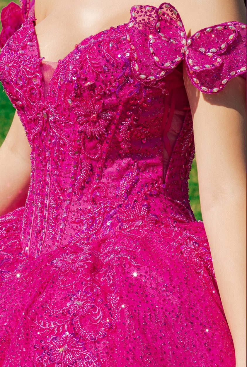 Off Shoulder Butterfly Quinceanera Dress. 8120J by Cinderella Couture