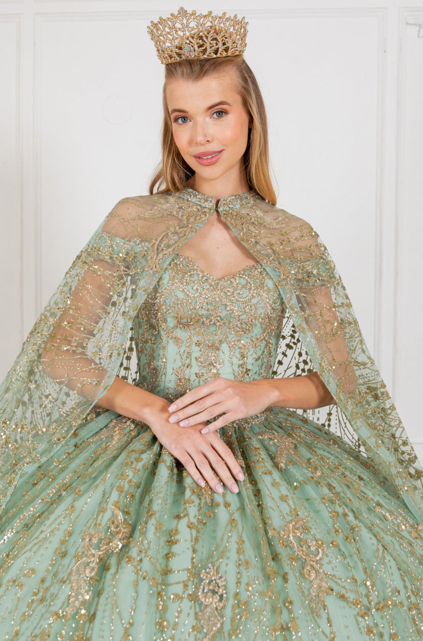 Sequin Flower Cape Dress. 4201 by Cindirella Couture