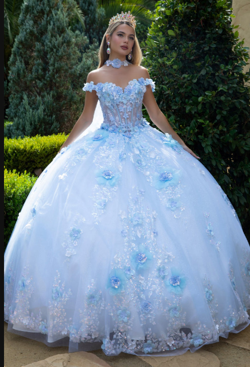 Flower appliqués sequins, jewels and glitter this ball gown . GL3611 GLS by Gloria