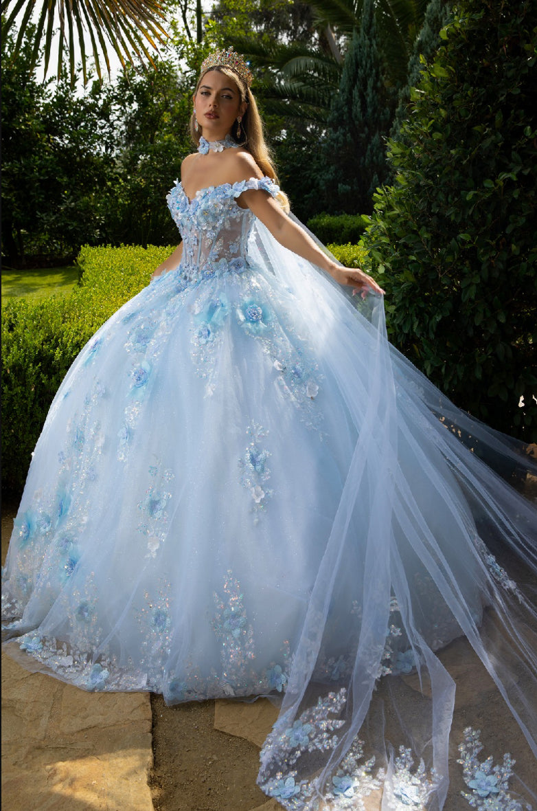 Flower appliqués sequins, jewels and glitter this ball gown . GL3611 GLS by Gloria