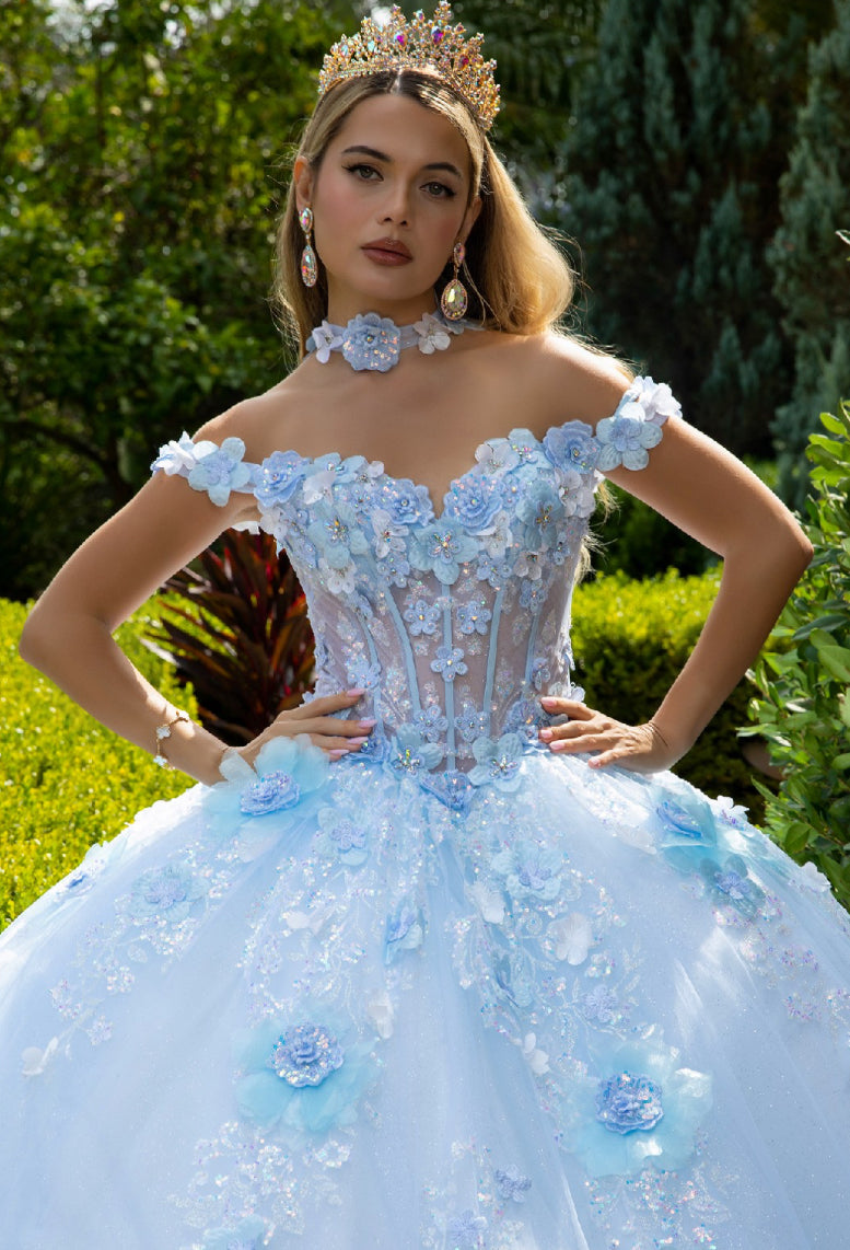Flower appliqués sequins, jewels and glitter this ball gown . GL3611 GLS by Gloria