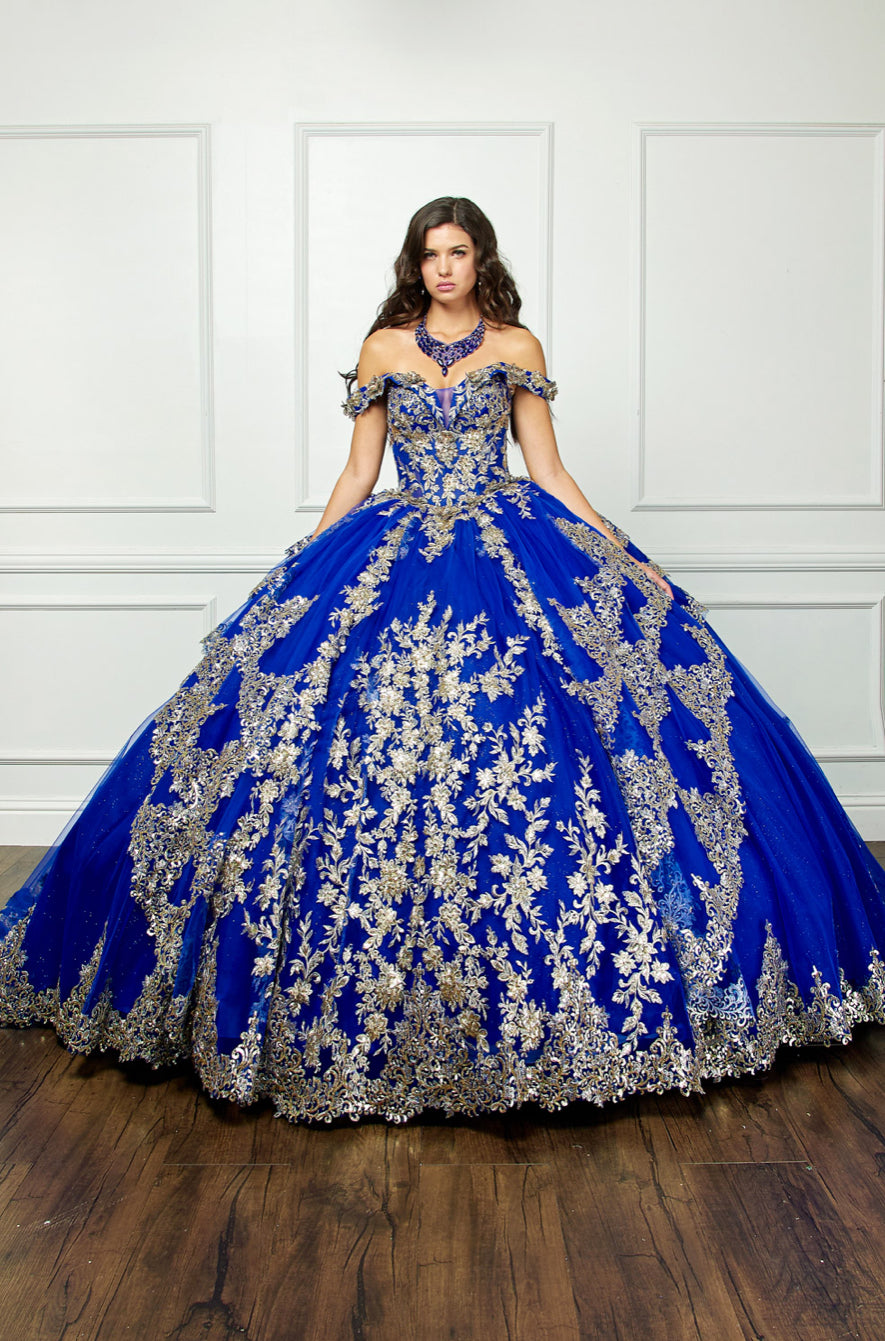 Bedazzled Off The Shoulder, Cathedral Train. PQ1055 By Bella Couture