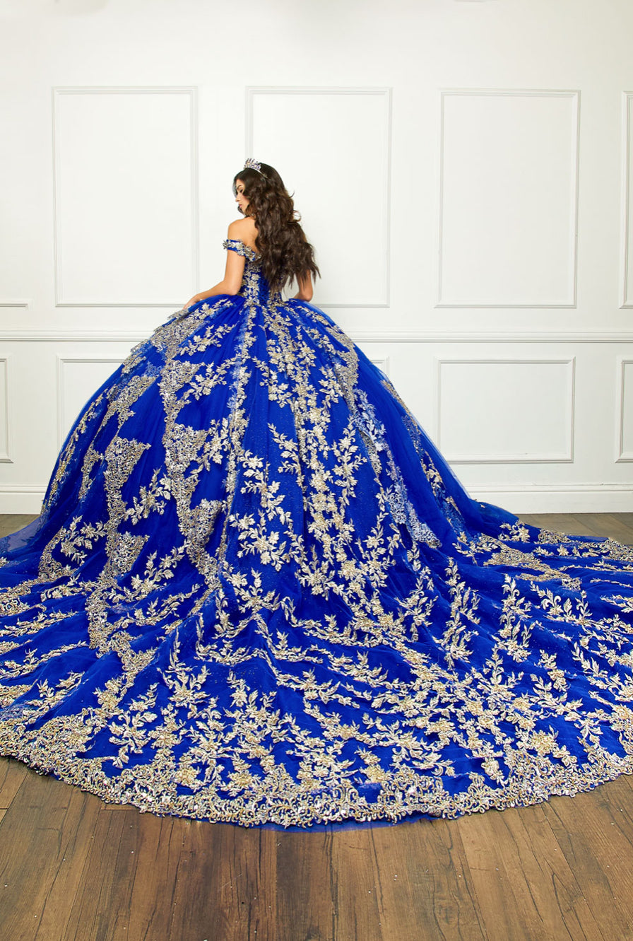 Bedazzled Off The Shoulder, Cathedral Train. PQ1055 By Bella Couture