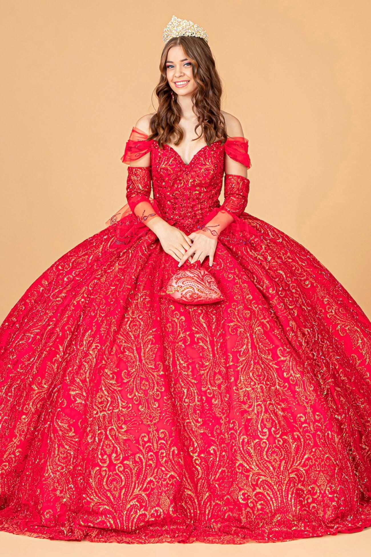 Jewel Mesh Quinceanera Dress w/ Mini Bag and Separate Long Sleeves by Elizabeth K GL3073 (GLS COLLECTIVE)