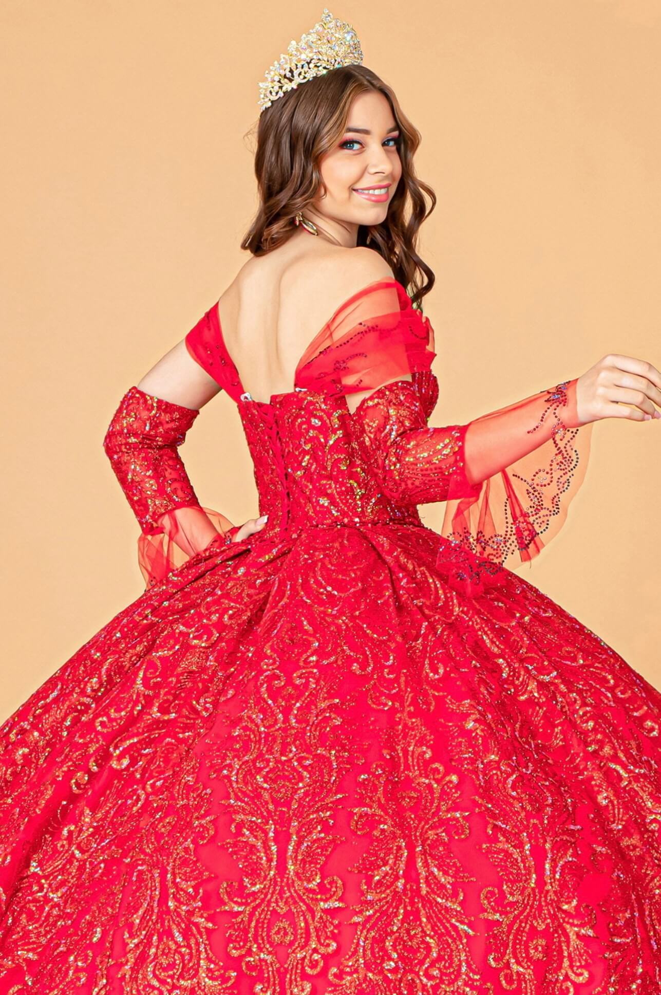 Jewel Mesh Quinceanera Dress w/ Mini Bag and Separate Long Sleeves by Elizabeth K GL3073 (GLS COLLECTIVE)