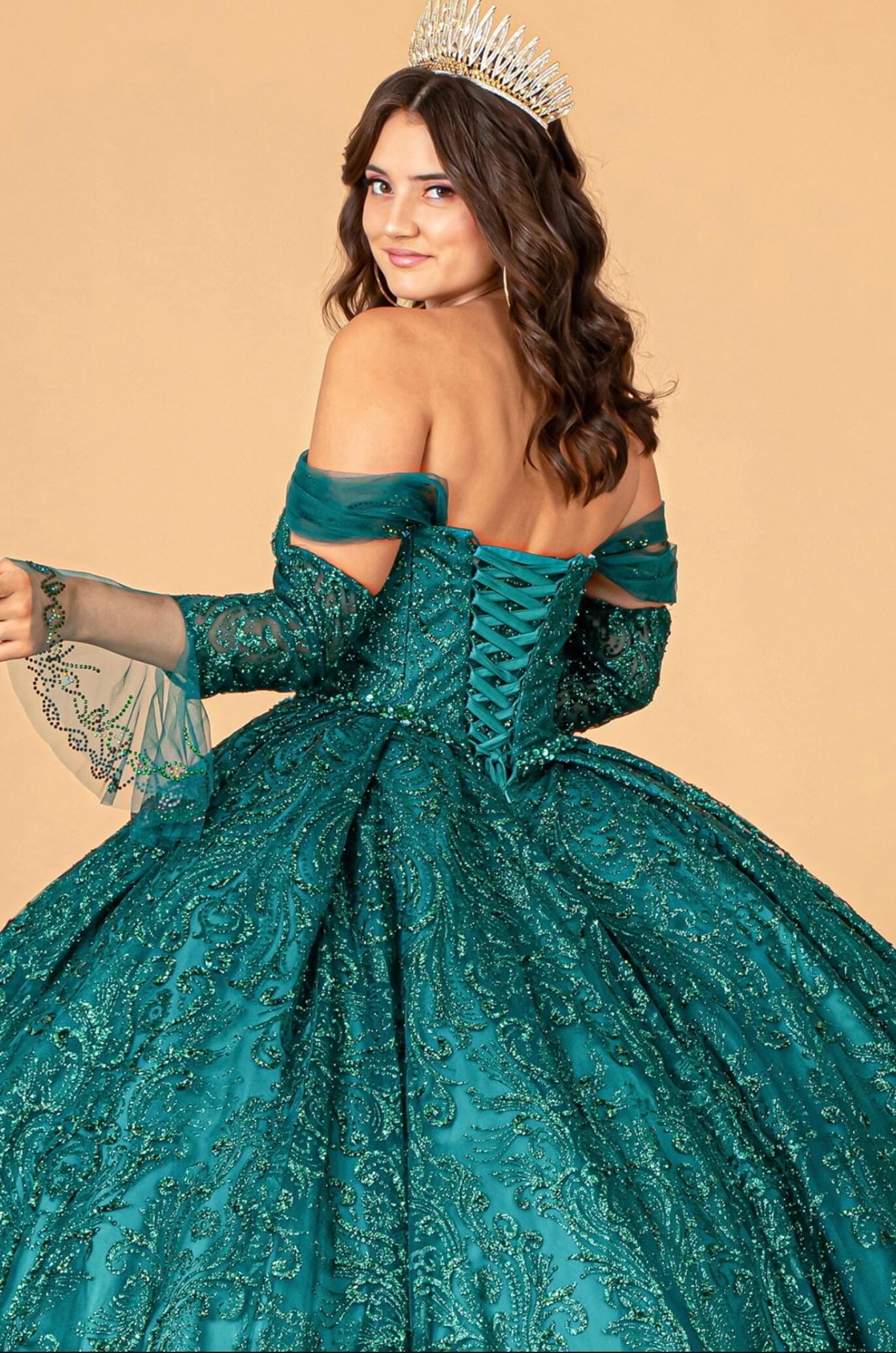 Jewel Mesh Quinceanera Dress w/ Mini Bag and Separate Long Sleeves by Elizabeth K GL3073 (GLS COLLECTIVE)