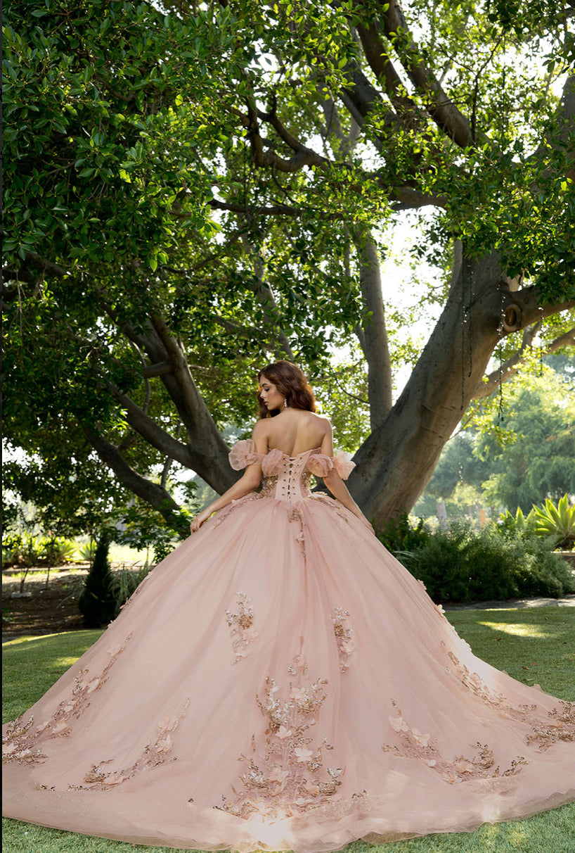 Pleated Cup, 3D Flowers Quince Dress. PQ1089 BY BELLA COUTURE