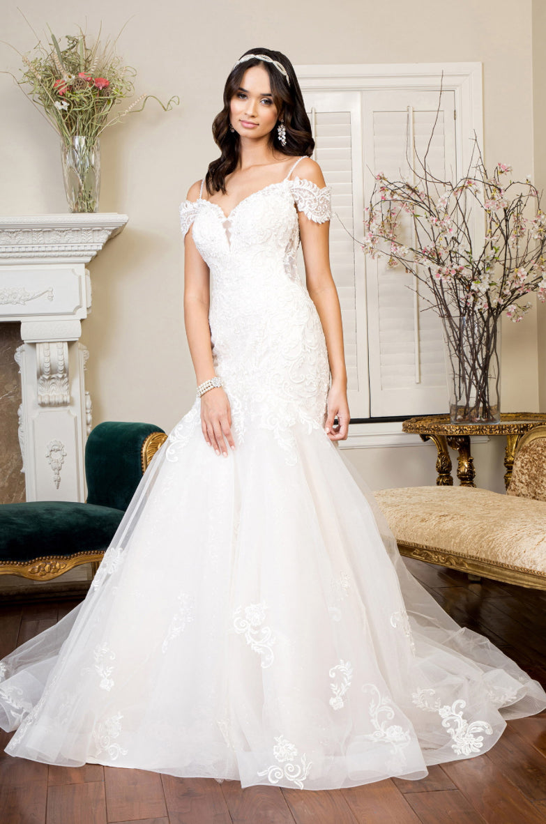 Sweethearted Embroidered Mesh Mermaid Wedding Gown w/ Tail. GL1938 GLS BY GLORIA