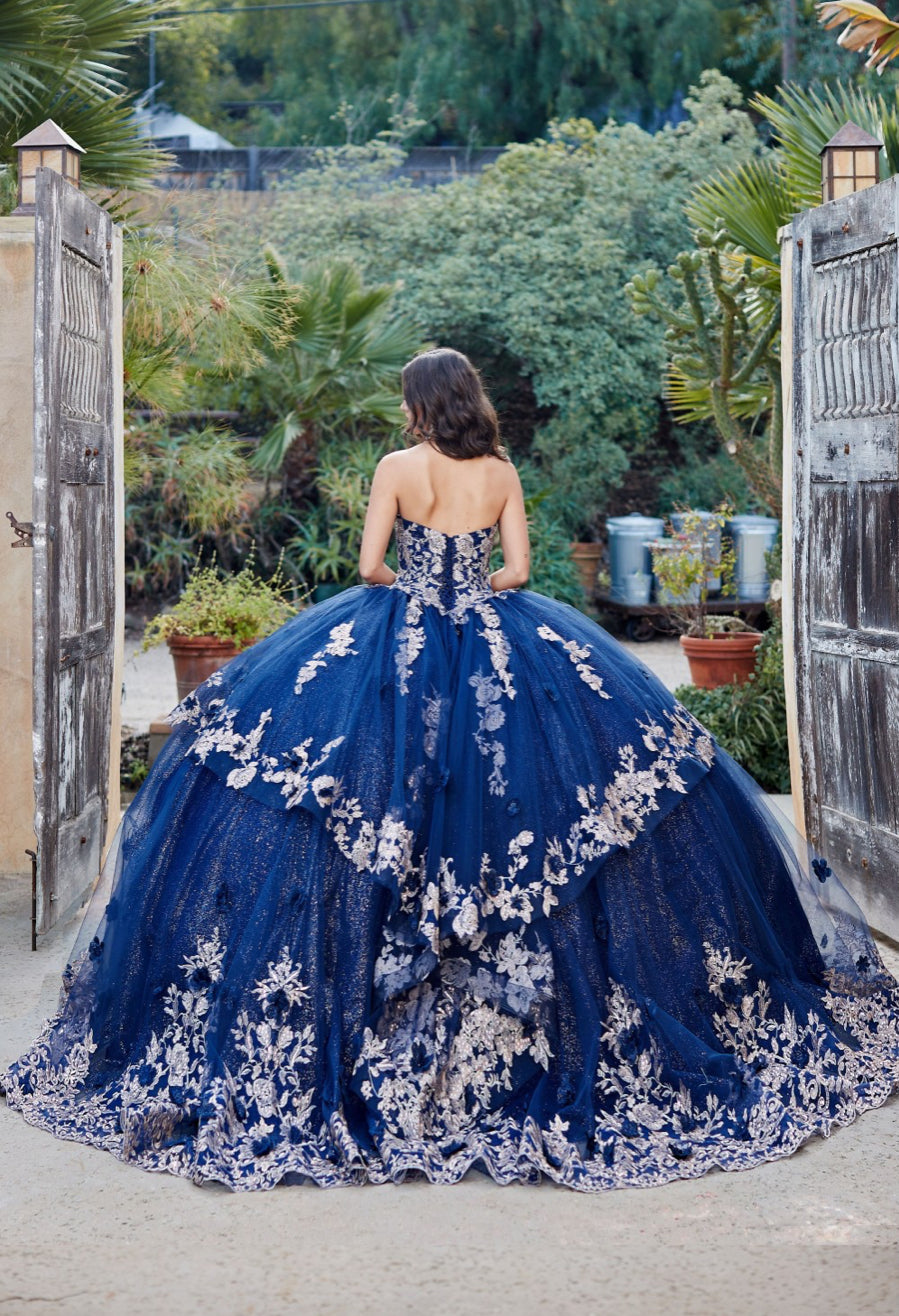 Layered Navy Dress. PQ1051 BY BELLA COUTURE
