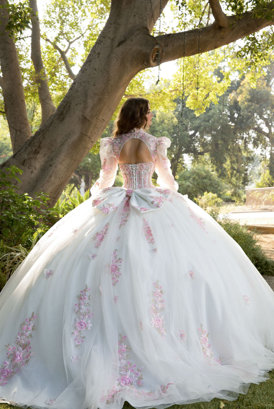 Butterflies, Flower Quince Dress with Bolero and Bow. PQ1093 BY BELLA COUTURE