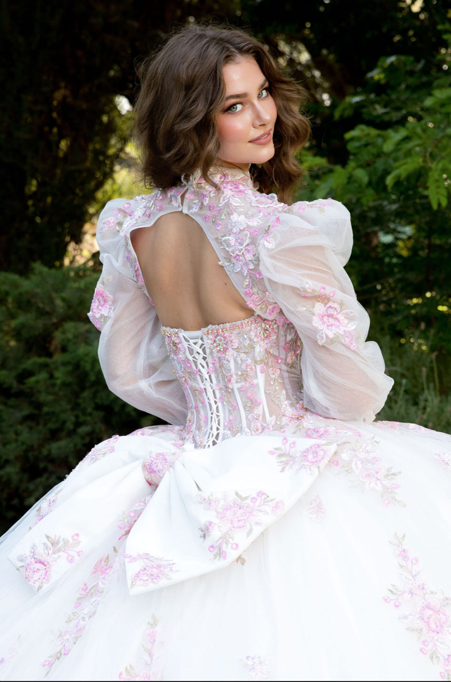 Butterflies, Flower Quince Dress with Bolero and Bow. PQ1093 BY BELLA COUTURE
