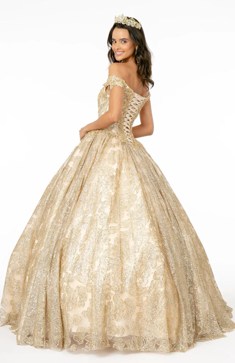 Sweetheart Neckline Cut-Away Shoulder Glitter Mesh. Gl1820 by ELIZABETH K