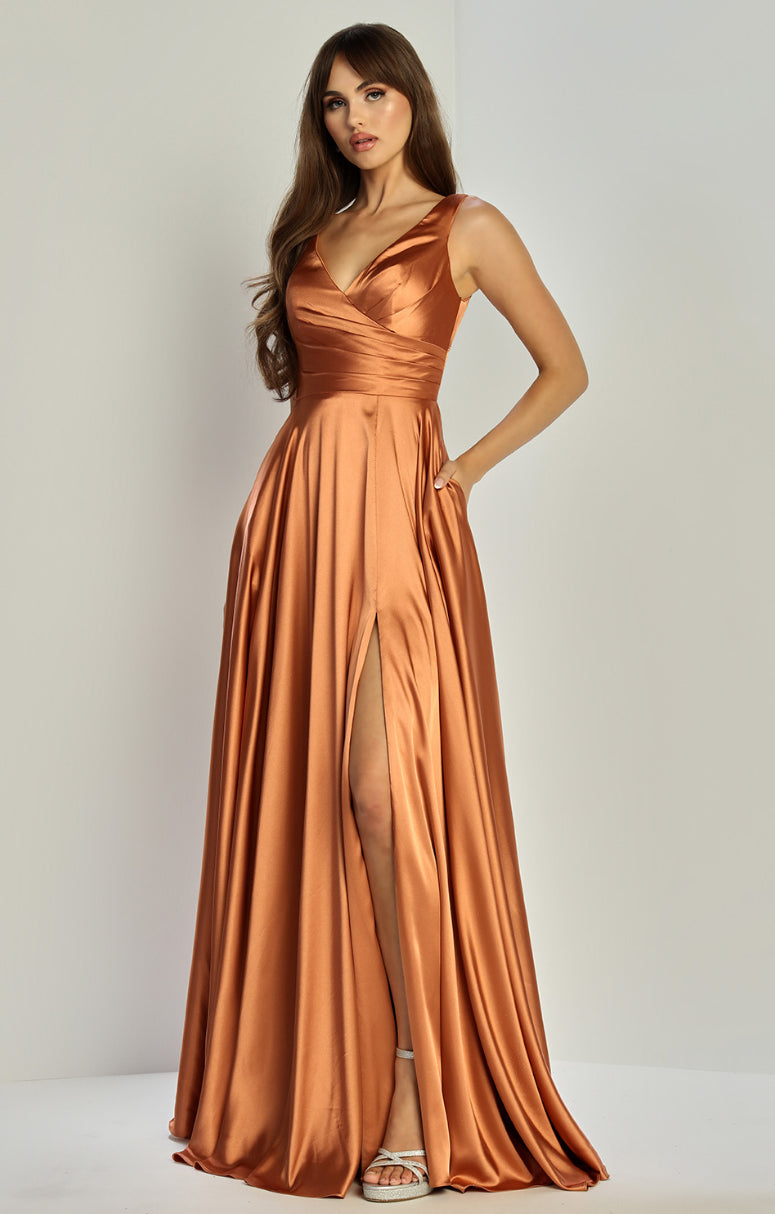 Elegant satin dress perfect for any ocassion. 3147 by ADORA DESIGN