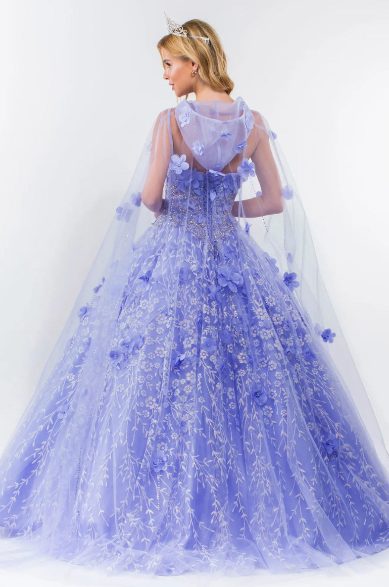 Sweetheart Neckline Beads and Jewel Embellished Bodice Quinceanera Dress w/ Mesh Cape. Gl1939 by ELIZABETH K