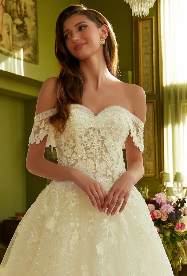 Decorated with beads, sequins and floral embroidery. GL3602 GLS BY GLORIA